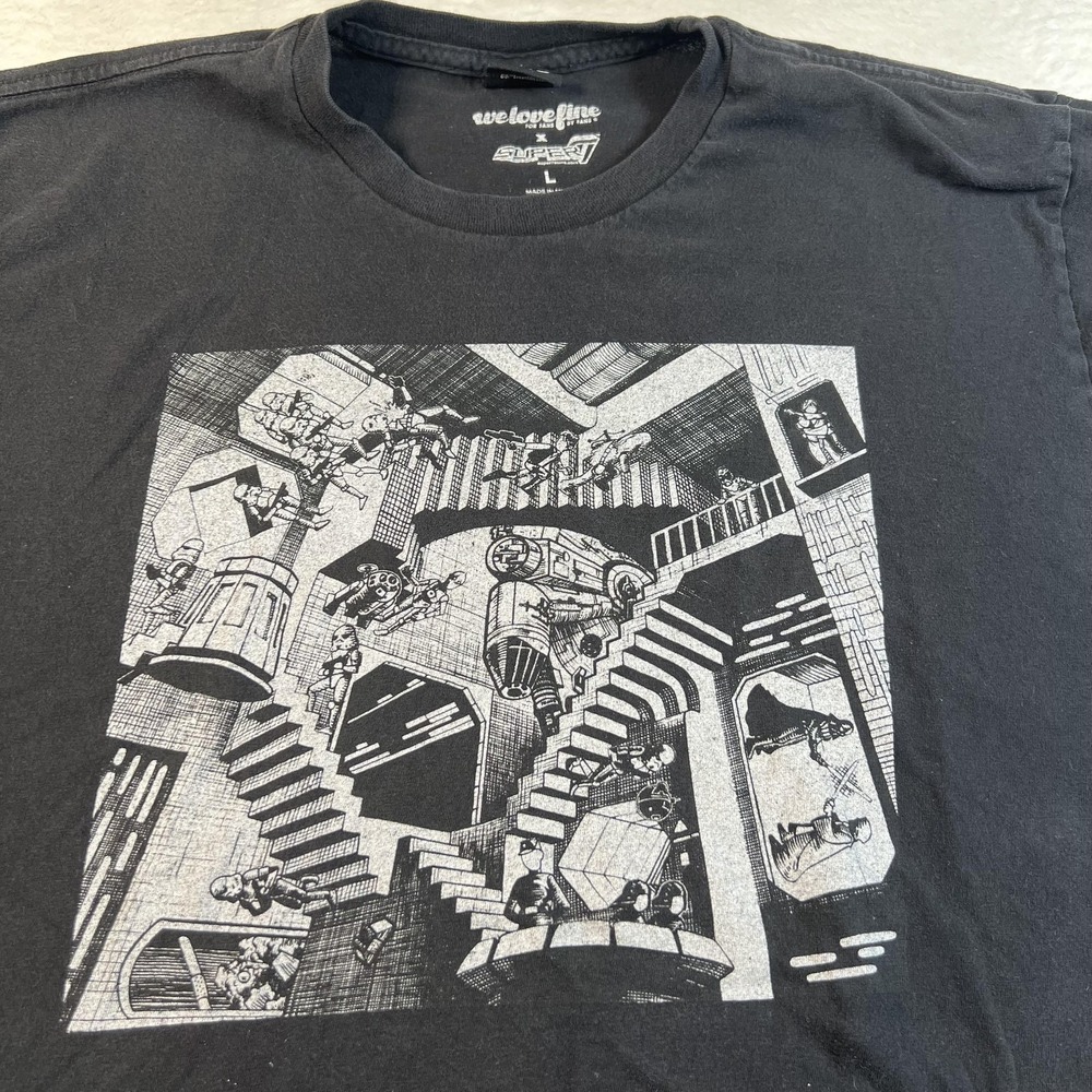 Super7 Star Wars Shirt Mens Large Black Escher Stairs Graphic Tee Darth Vader